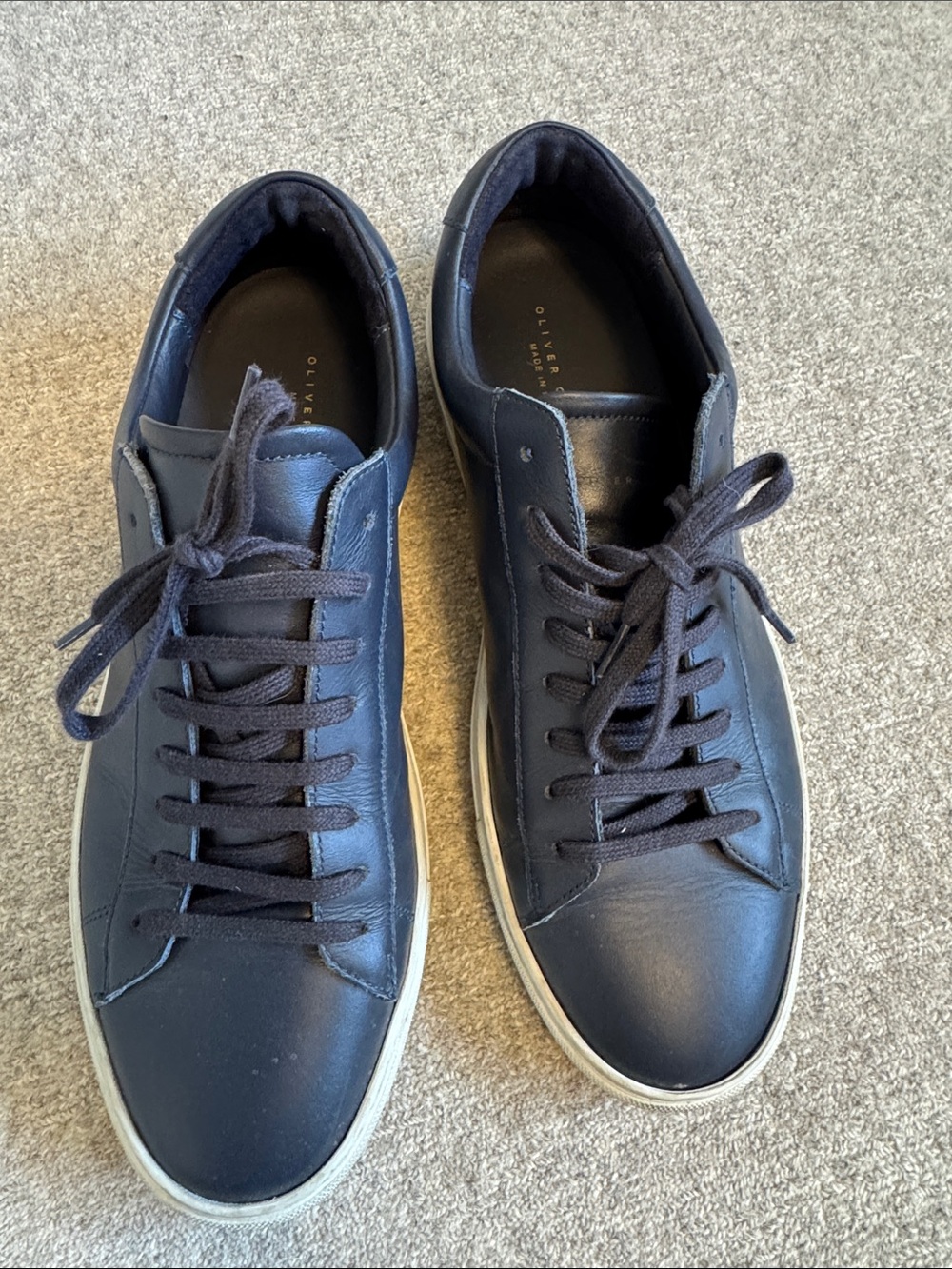 Men's Navy Leather Lace-Up Sneakers